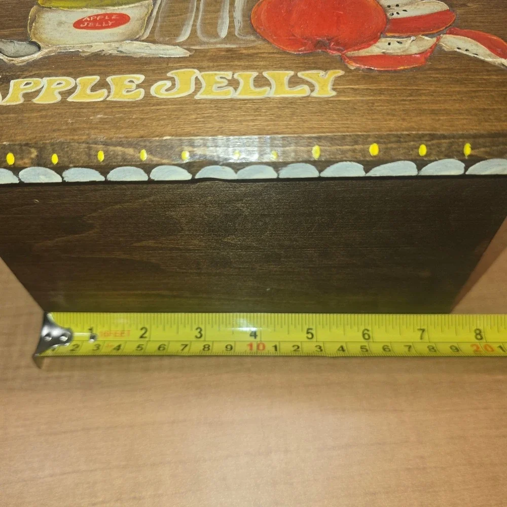 Wooden Hanging Primitive Farmhouse Recipe Card Holder‎ Box Matches Apple Jelly